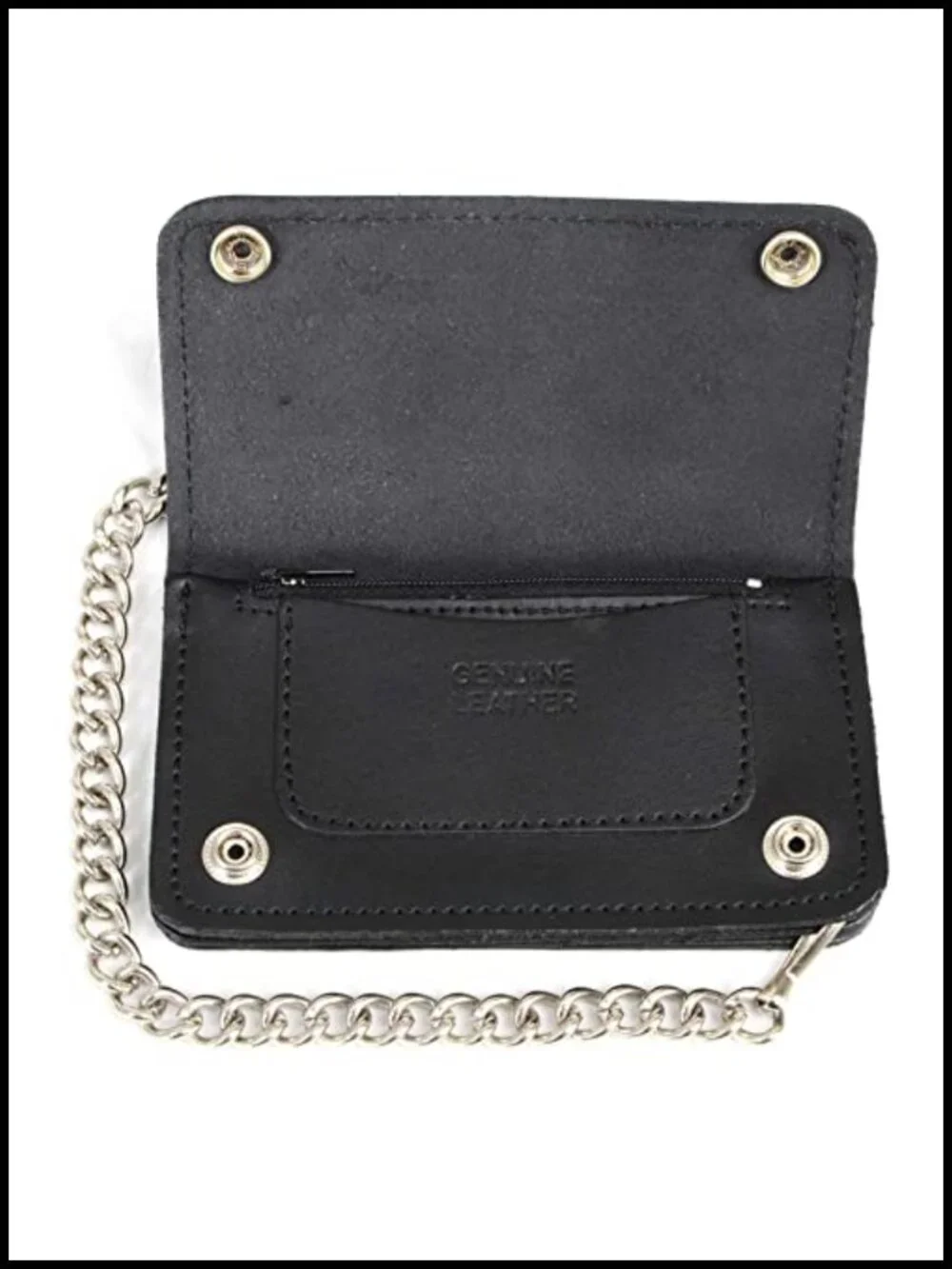 Men's Full-Grain Leather Long Bifold Biker Wallet with Stainless Steel Chain